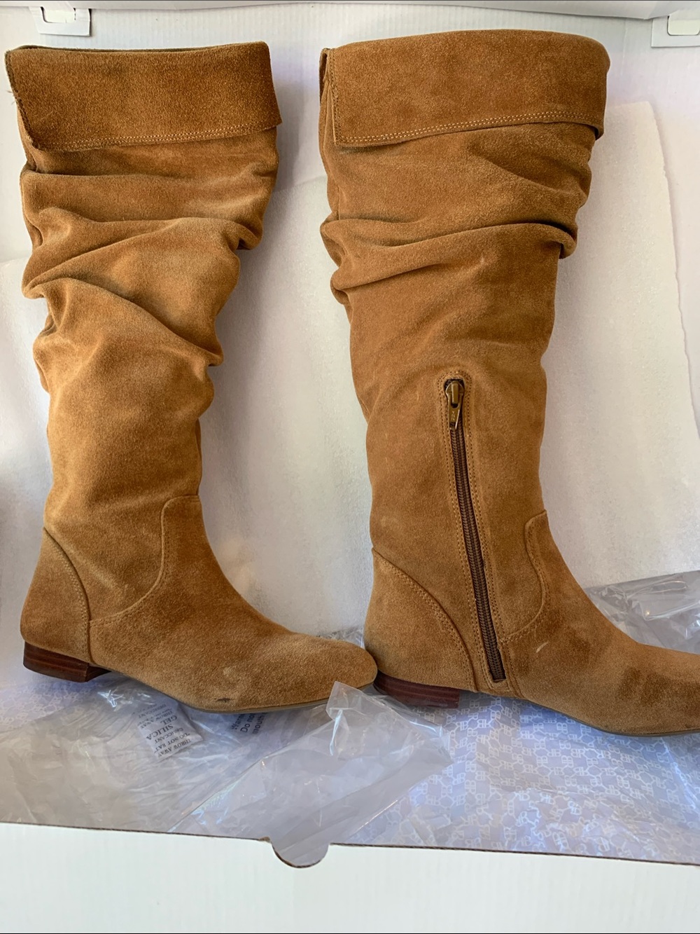 Slouch Knee Suede Boots in Tan
